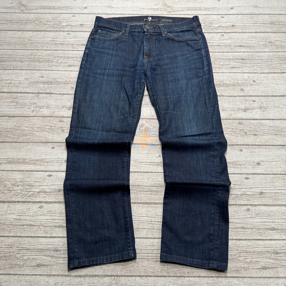 7 For All Mankind Jeans Men's 33 Blue Dark Wash Slimmy Denim Straight Fit USA